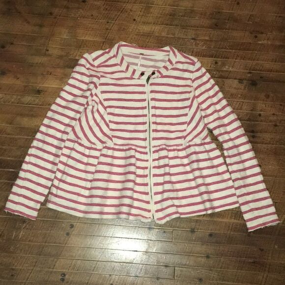 Free People military red stripe peplum ruffle boho  jacket - Picture 1 of 3